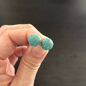 Cyan and gold stud earrings